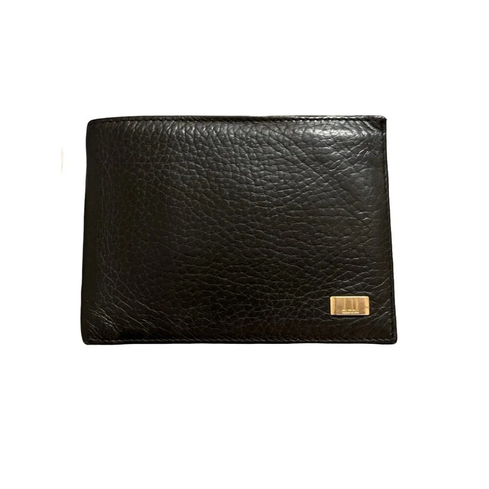 Dunhill Black Pebbled Bi fold Wallet Silver hardware men's/women's unisex